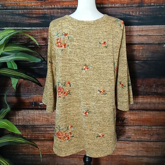 Fig & Flower Anthropologie Sweater 1X Cardigan Embroidered Flared 3/4 Sleeve - Picture 4 of 10